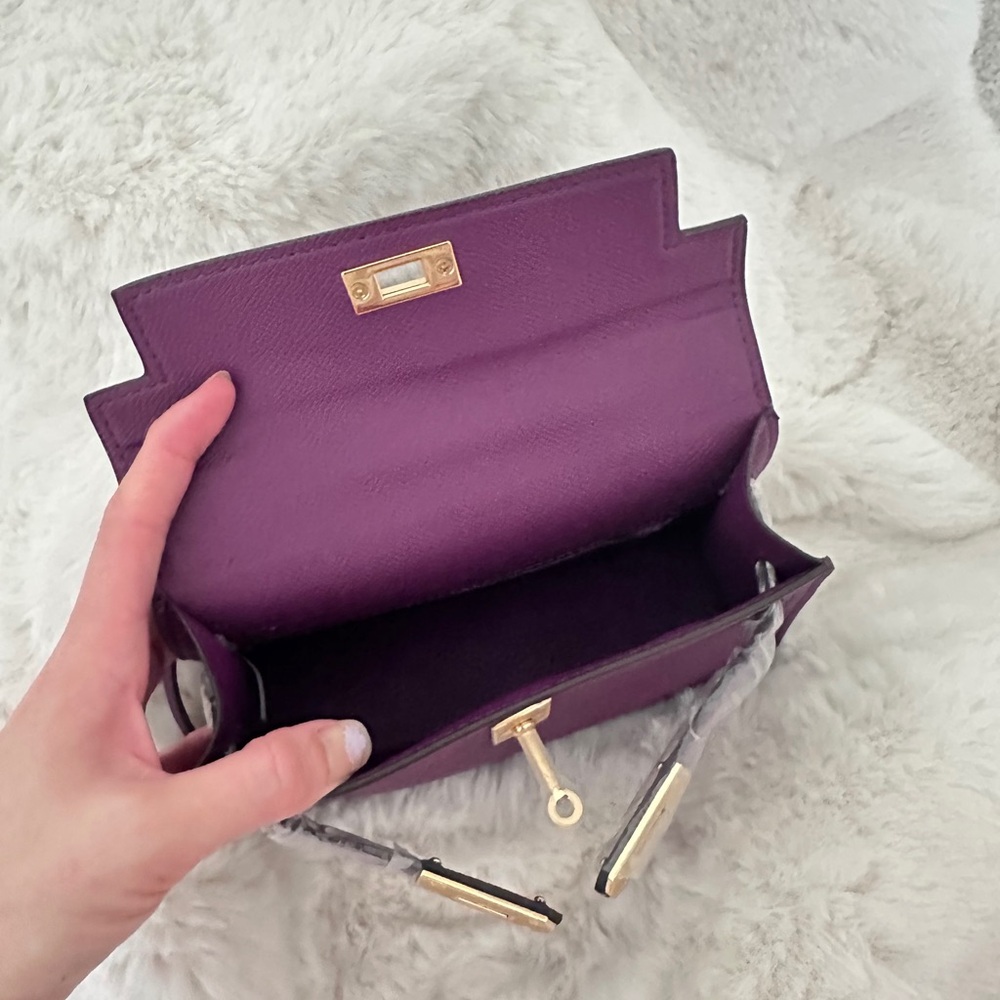 Top Handle, Crossbody Classic Mini Epsom Bag with Gold Hardware in Deep Purple - Picture 8 of 10
